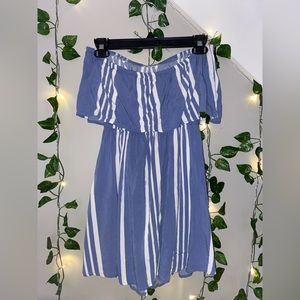 Striped Blue and White Strapless Dress